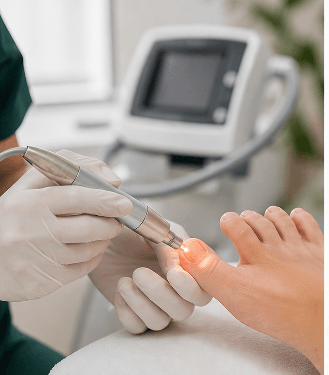 Tratamento podológico com laser em ambiente clínico